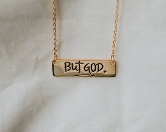But God Necklace: faith bible verse inspirational encourage bar tag necklace dainty jewelry God's promises sterling silver or 14k vermeil