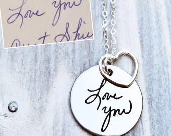 Custom Handwriting or Finger/Handprint Necklace or Keychain engraved with the writing or art of your little one or loved one