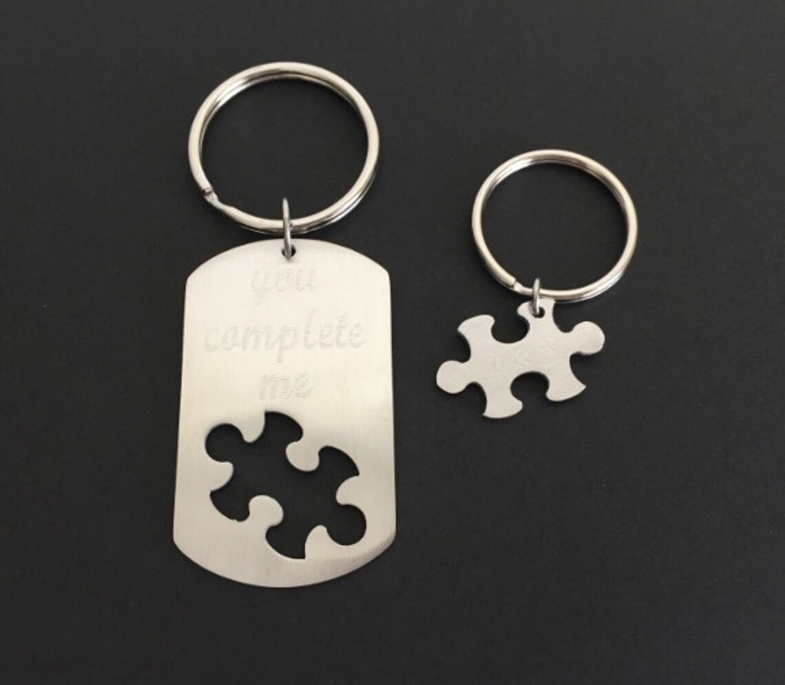 Two Personalized Puzzle Key Chains. Engraved Stainless Steel Puzzle Key ...