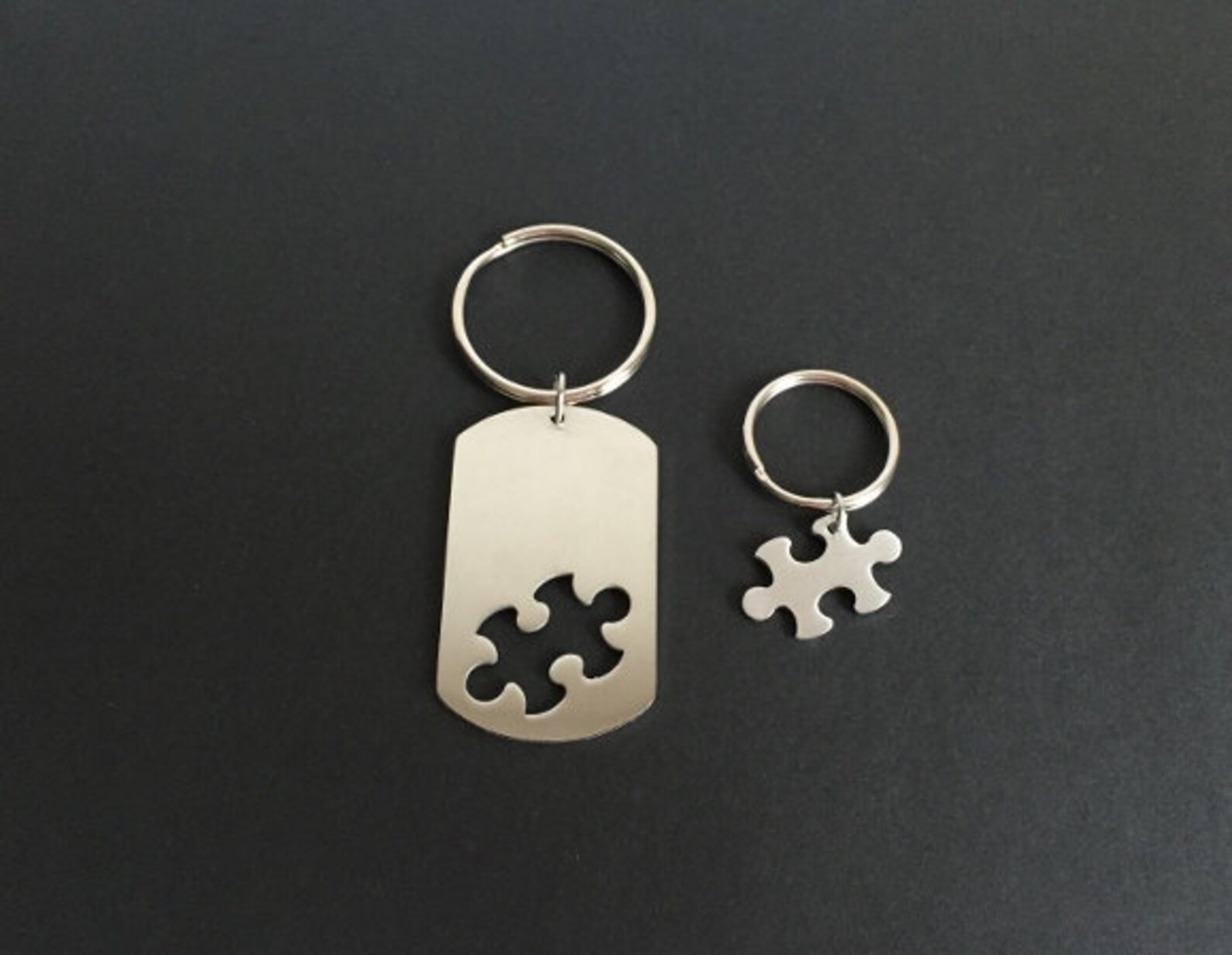 Two Personalized Puzzle Key Chains. Engraved Stainless Steel Puzzle Key ...
