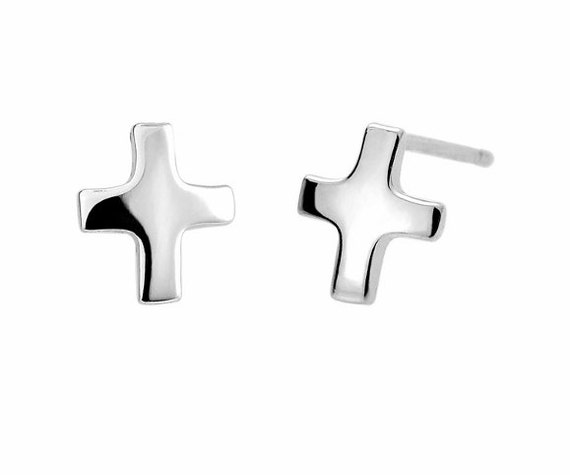 Polished Cross Stud Post Sterling Silver Earrings 9mm x 7mm Polished Cross Stud Post Sterling Silver Earrings 9mm x 7mm