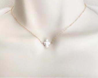 Cross Necklace. White Pearl Cross Necklace. Pearl Cross Necklace. Freshwater Pearl Cross Pendant. Everyday. Minimalist. Religious Jewelry.