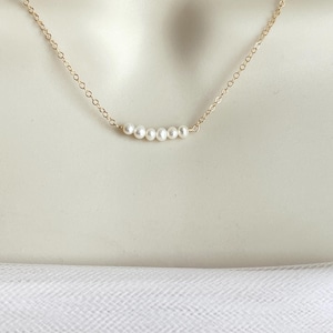 Short Pearl Bar Necklace. Minimal Pearl on Dainty Sterling Silver Chain.14K Gold Filled. Rose Gold. Simple Layering Necklace. Perfect Bar.