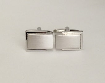 Engraved Rectangle Cufflinks. Monogrammed Silver Brush Cuff Links. Custom Engraved Bridal Gift. Men Gift. Father of The Bride. Groom.Wedding