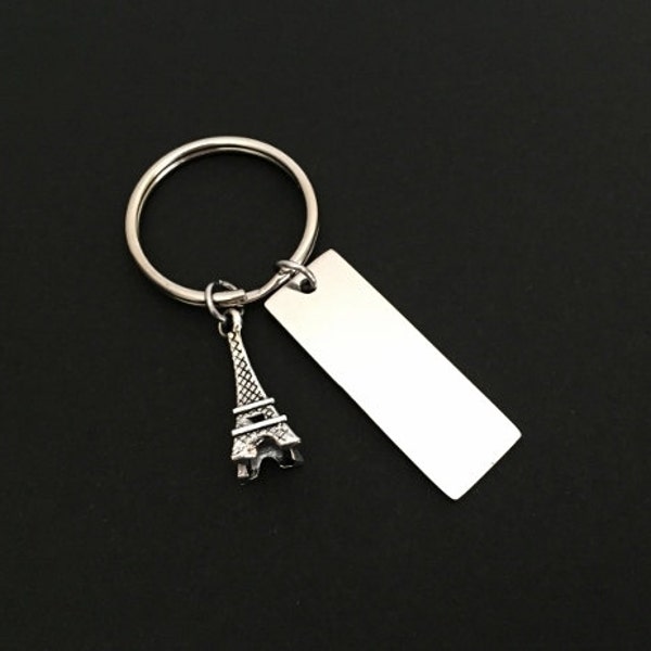 Eiffel Tower Key Chain. Personalized Stainless Steel Key Chain. Paris Key Chain. Gift for Her. Customized Eiffel Tower Key Ring.