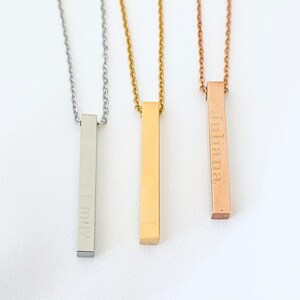 Personalized 3D Vertical Bar Necklace. Custom 4-Sided Stainless Steel Necklace. Mother Necklace. Family Keepsake Jewelry.Minimalist Necklace