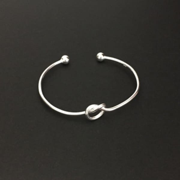 Sterling Silver Adjustable Bangle Bracelet. Tie The Knot Bangle. Silver Heart Bangle. Minimal Jewelry. Layered Bangle. Bridesmaid Bracelet.