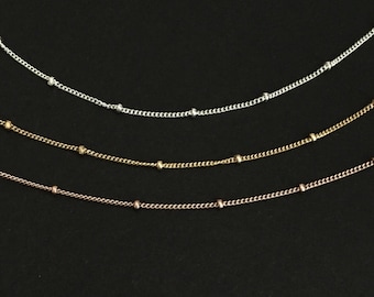 Delicate Satellite Chain Necklace.Simple Layering Necklace.Sterling Silver Satellite Chain. 14K Gold Filled Chain. Rose Gold Beaded Necklace