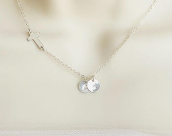Personalized Sterling Silver Cross Necklace. 1.2.3.4.5.6 Initial Necklace. Sideway Cross Necklace. Best Friends. Sister Jewelry. Celebrity