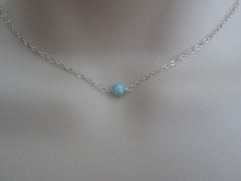 Larimar Necklace. Dainty Layering Larimar Choker. Natural Larimar. Sterling Silver or Gold Filled. TINY Blue Gemstone Necklace. Wedding. image 5