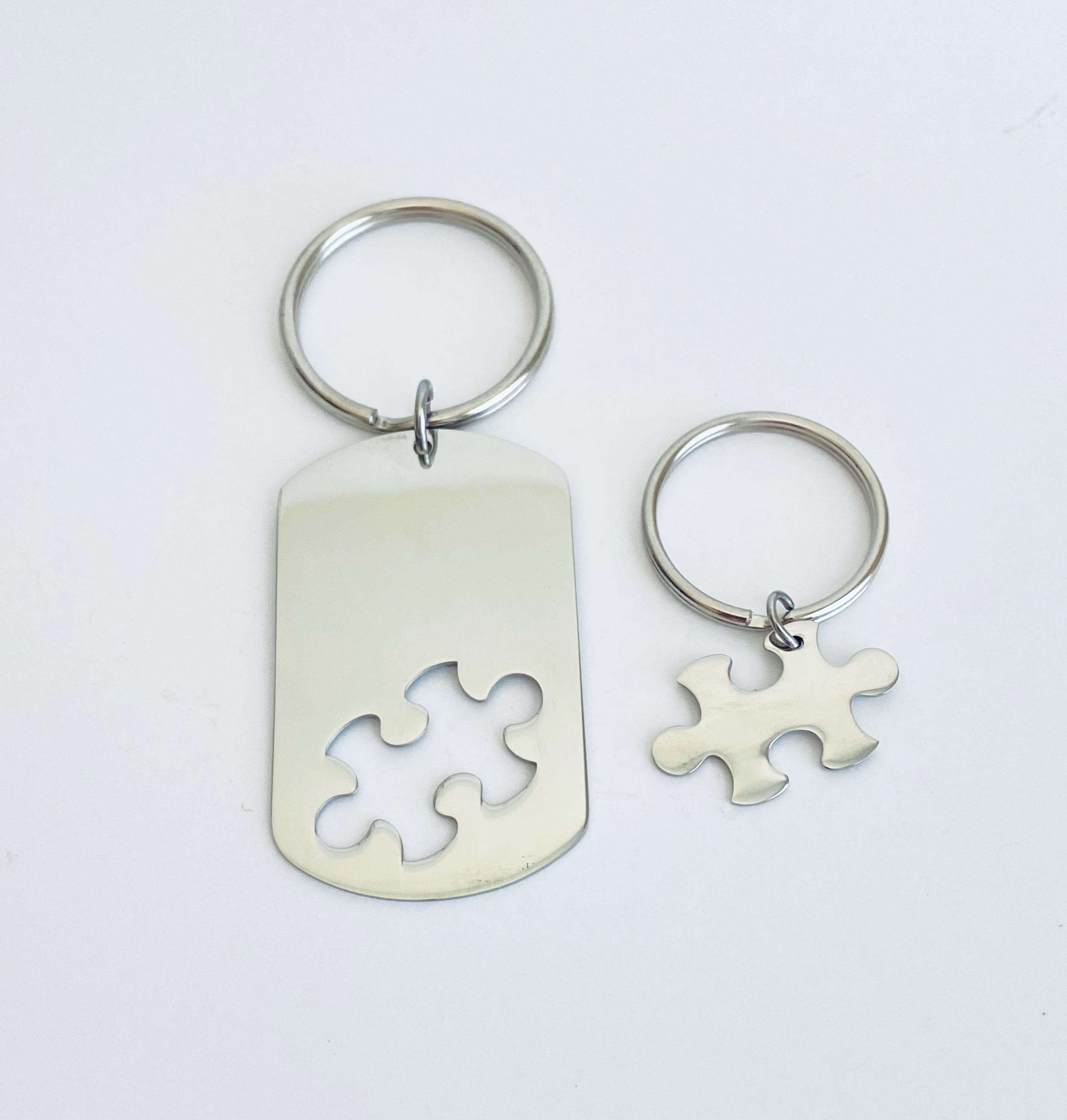 Two Personalized Puzzle Key Chains. Engraved Stainless Steel Puzzle Key ...