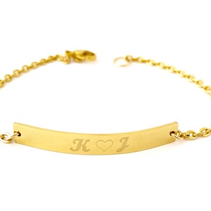 Engraved Gold Bar Bracelet. Roman Numerals Bracelet. Stainless Steel Bar Bracelet. Monogram Bracelet. Custom Name. GPS Coordinates Bracelet.
