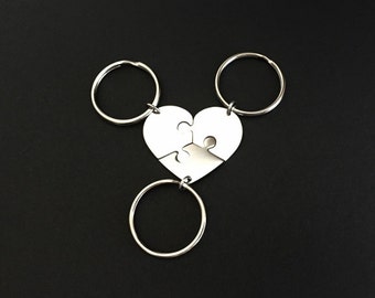 Personalized Stainless Steel Puzzle Key Chains. Heart Puzzle Key Chain Set. 3 Best Friends. 3 Sisters Gift Set.Long Distance Friendship Gift