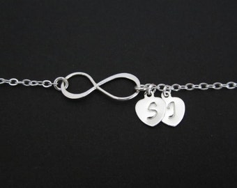 Sterling Silver Infinity Bracelet. Personalized Sterling Silver. Infinity Silver Hearts. Anniversary. Birthday Gift. Infinity Heart Bracelet