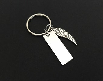Angel Wing Key Chain. Personalized Stainless Steel Key Chain. Engraved Angel Wing Key Chain. Memorial Key Chain. Heaven Key Chain.