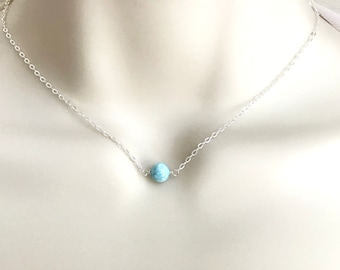 Larimar Necklace. Dainty Layering Larimar Choker. Natural Larimar. Sterling Silver or Gold Filled. TINY Blue Gemstone Necklace. Wedding.