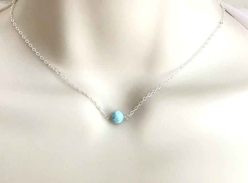 Larimar Necklace. Dainty Layering Larimar Choker. Natural Larimar. Sterling Silver or Gold Filled. TINY Blue Gemstone Necklace. Wedding. image 1