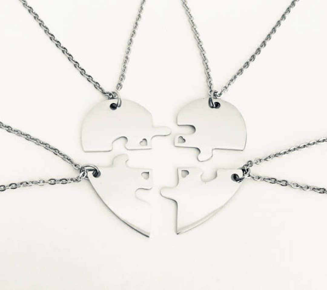 Personalized Stainless Steel Puzzle Necklaces. 4 Puzzle Necklace Set