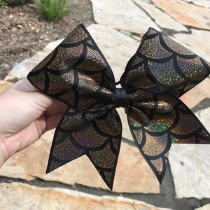 Black and Gold Mermaid Dragon Scales Cheer Bow