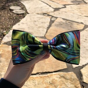 Abstract Pattern Tailless Cheer Bow - Blue, Green, Purple, Black, Pink