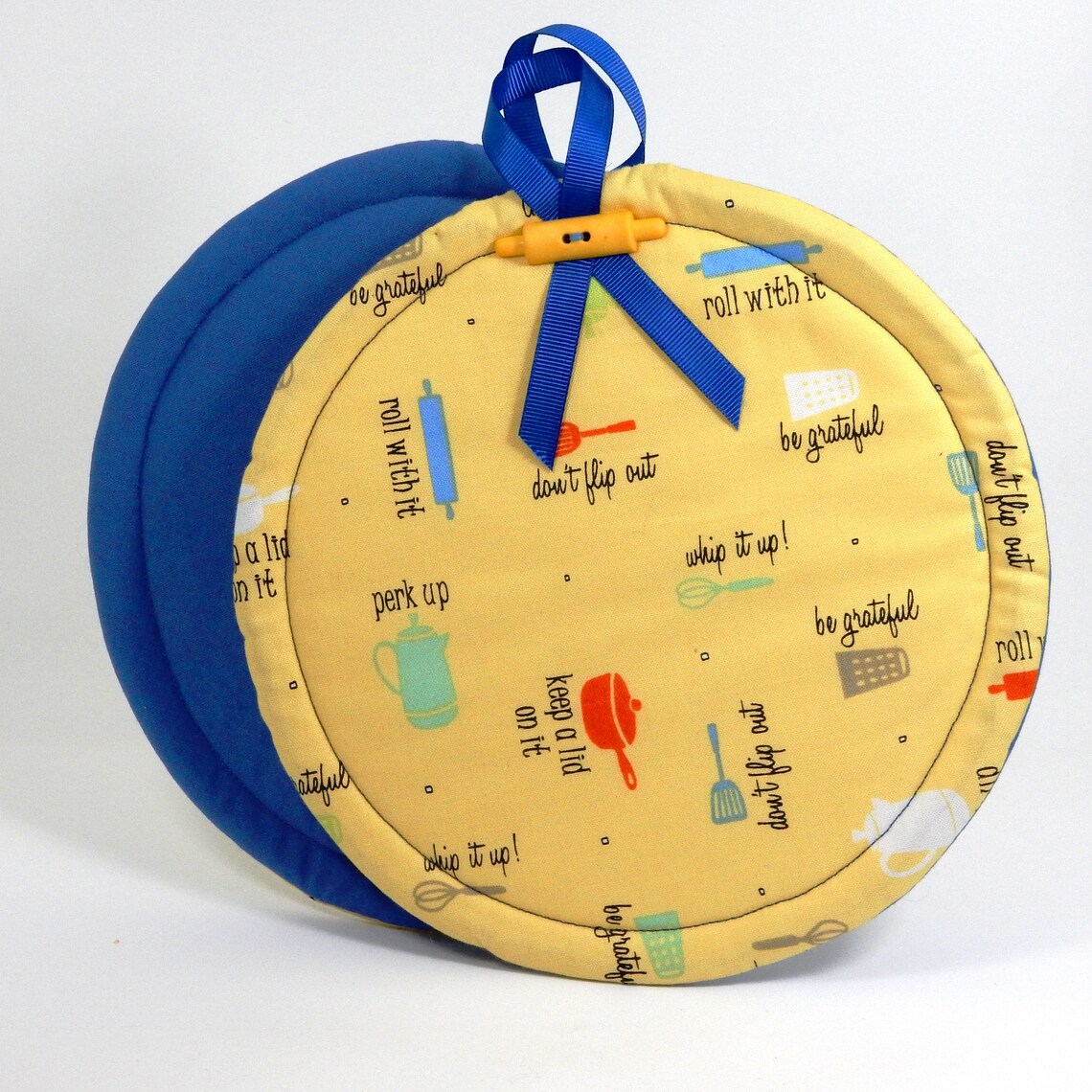 Kitchen Utensils Pot Holders Yellow Print Set of Two Etsy