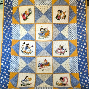 Kitty Cucumber Crib Quilt - Vintage Fabric - Ready to Ship