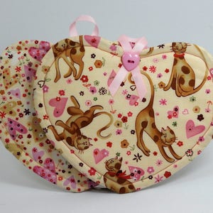 Love Cats Pot Holders - Set of Two - Heart Shaped - Valentine&#39;s Day