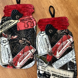 Halloween Mason Jars With Your Favorite Poisons and Nasty Looking Bugs - Pot Holders - Set of Two - Embellishment #2 - Spider
