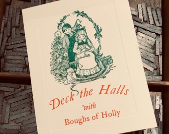 Ten Letterpress Christmas Cards “Deck the Halls” set of 10 cards with matching envelopes