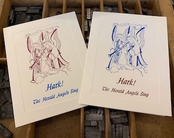 Ten Letterpress Christmas Cards "Hark, the Herald Angels Sing" - Set of 10 cards with matching envelopes