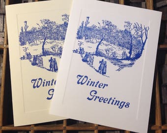 Ten Letterpress Seasonal Note Cards "Winter Greetings" - Set of 10 cards with matching envelopes