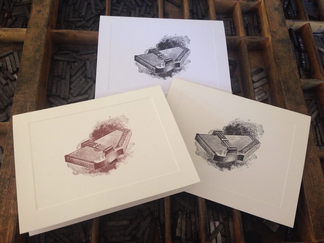 Ten Letterpress Note Cards autoharp Set of 10 Etsy