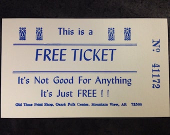 100 “Free Tickets” Letterpress Printed and Numbered - Package of 100 Novelty Tickets