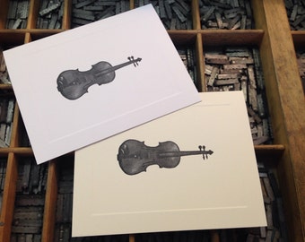 Ten Letterpress Note Cards "Fiddle / Violin" - Set of 10 cards with matching envelopes