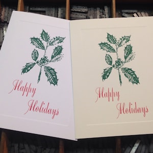 Ten Letterpress Christmas Cards &quot;Happy Holidays&quot; - Set of 10 cards with matching envelopes