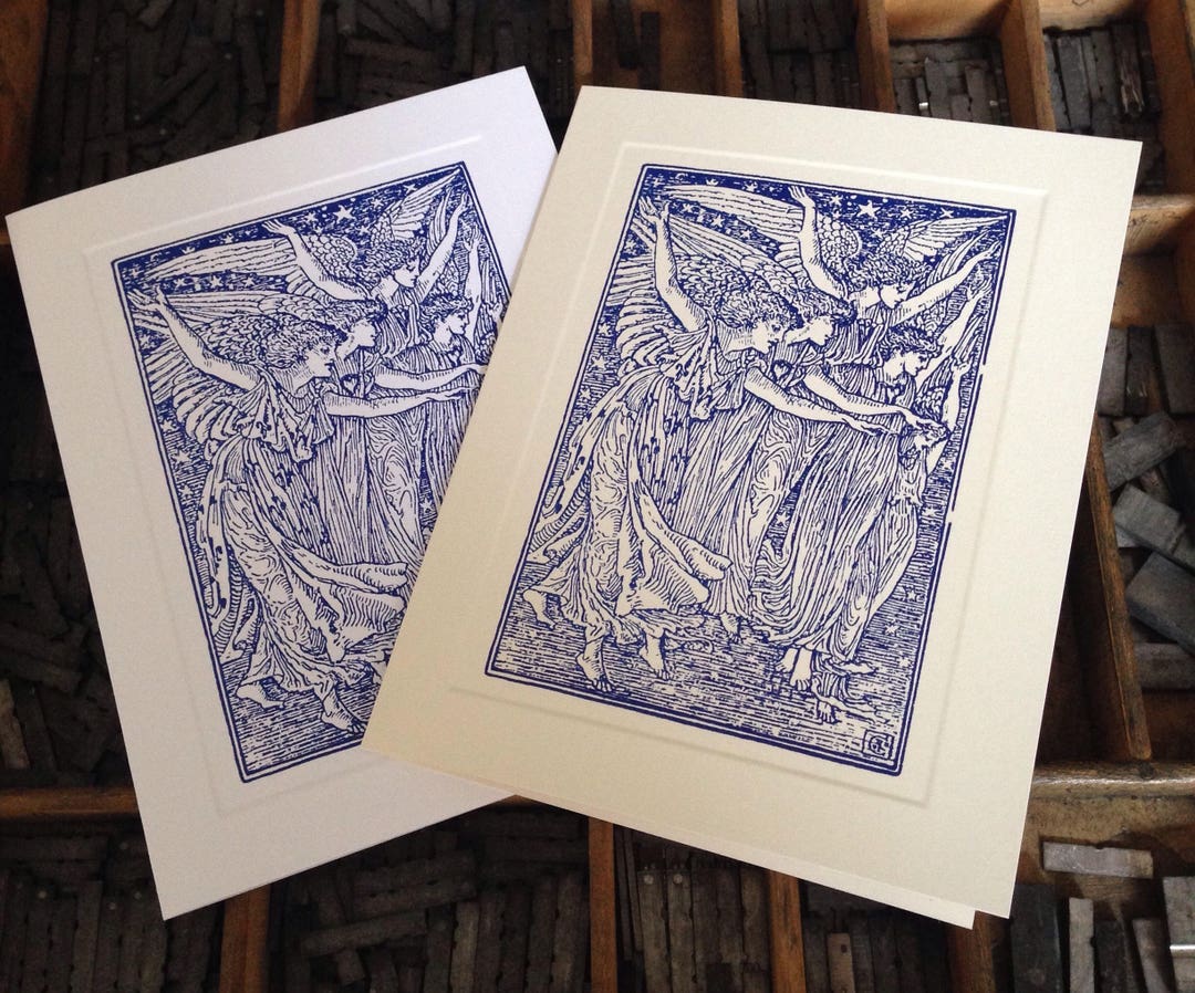 Ten Letterpress Note Cards "angelic Scene" - Set of 10 Cards With ...