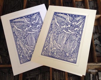 Ten Letterpress Note Cards "Angelic Scene" - Set of 10 cards with matching envelopes