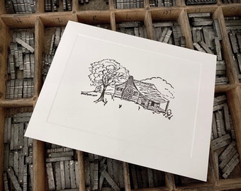 Letterpress Note Cards "Pioneer Cabin" - Sets of 10, 25 or 50 cards with matching envelopes