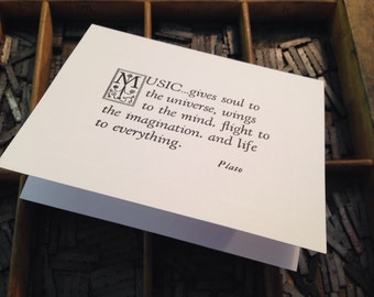 Ten Letterpress Note Cards "Music Quote" - Set of 10 cards with matching envelopes