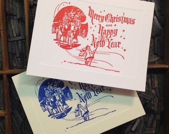 Letterpress Christmas Cards "Merry Christmas and Happy New Year" - Set of 10 cards with matching envelopes