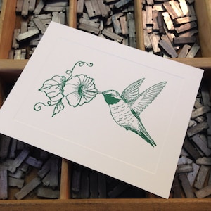 Ten Letterpress Note Cards &quot;Hummingbird&quot; - Set of 10 cards with matching envelopes
