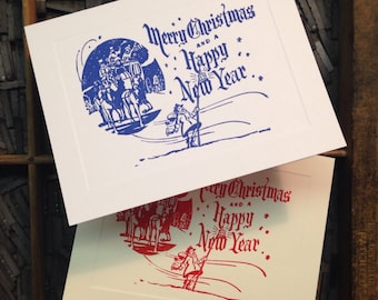 Ten Letterpress Christmas Cards "Merry Christmas and Happy New Year" - Set of 10 cards with matching envelopes