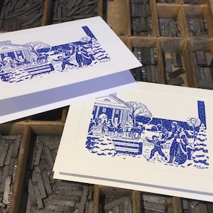 Ten Letterpress Christmas Cards "Winter Scene" - Set of 10 cards with matching envelopes