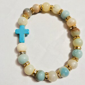 Sideways cross bracelet turquoise cross blue stone cross vintage color beads Holiday Gift inexpensive