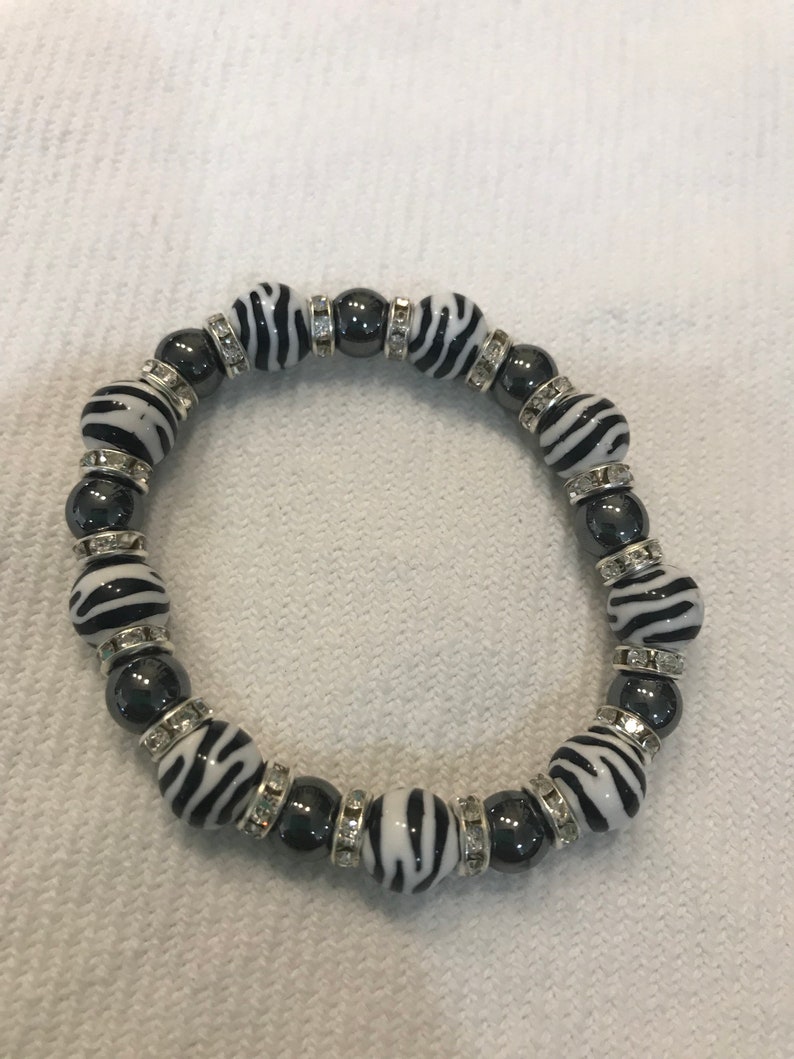 Stretchy Beaded Zebra Print Bracelet Animal Print Jewelry Etsy