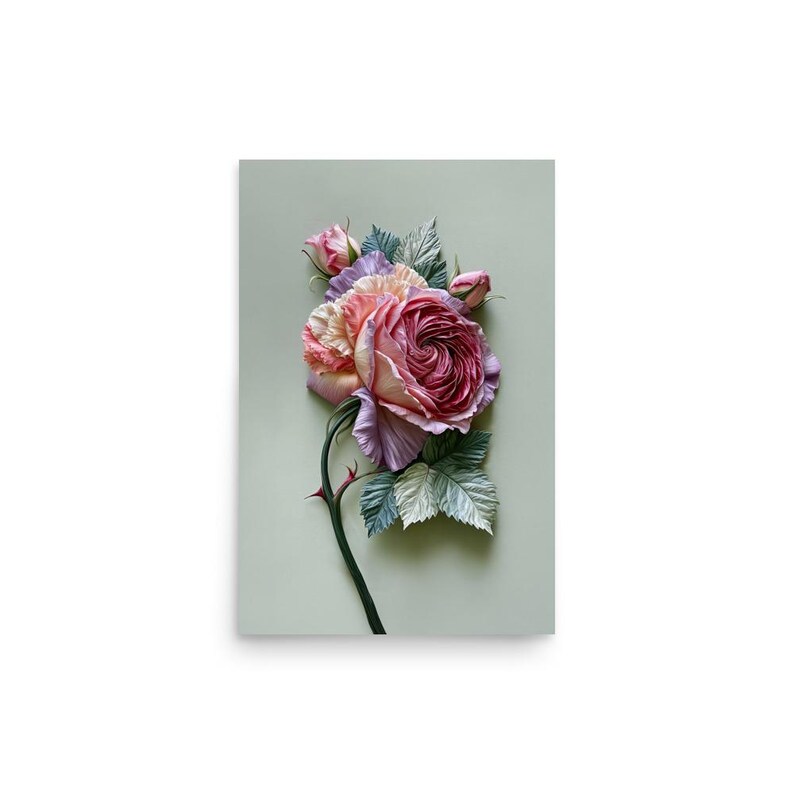 lush and Lavender Bloom  Botanical Rose Wall Art Print, Floral Home Decor, Soft Pastel Flower Artwork Poster