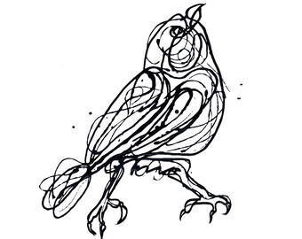 Impresión de arte lineal de pájaro juguetón – Dibujo minimalista (descarga digital)