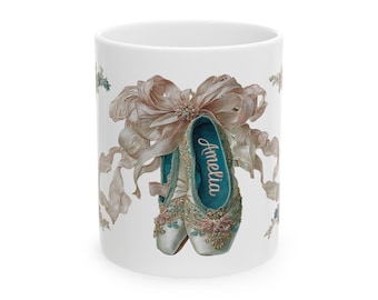 tasse de pointes de ballet | Option de nom personnalisé | cadeau de danse floral vintage | Coupe des professeurs de ballerine