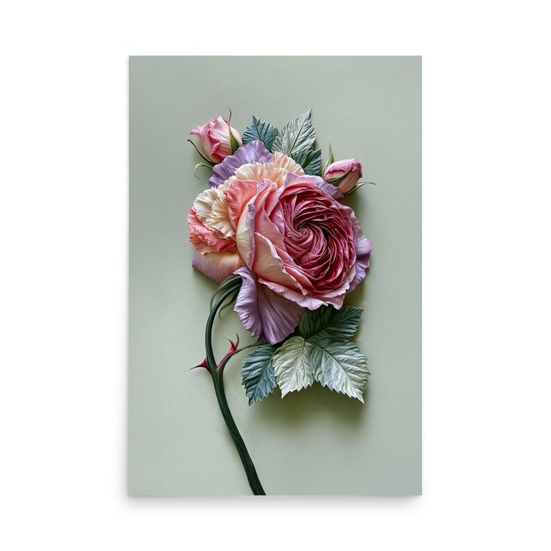 lush and Lavender Bloom  Botanical Rose Wall Art Print, Floral Home Decor, Soft Pastel Flower Artwork Poster