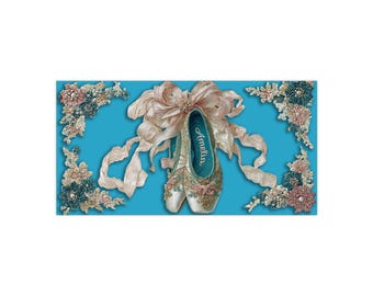 Sticker pointes de ballet | Ajoutez un nom | Sticker de danse floral vintage bleu sarcelle